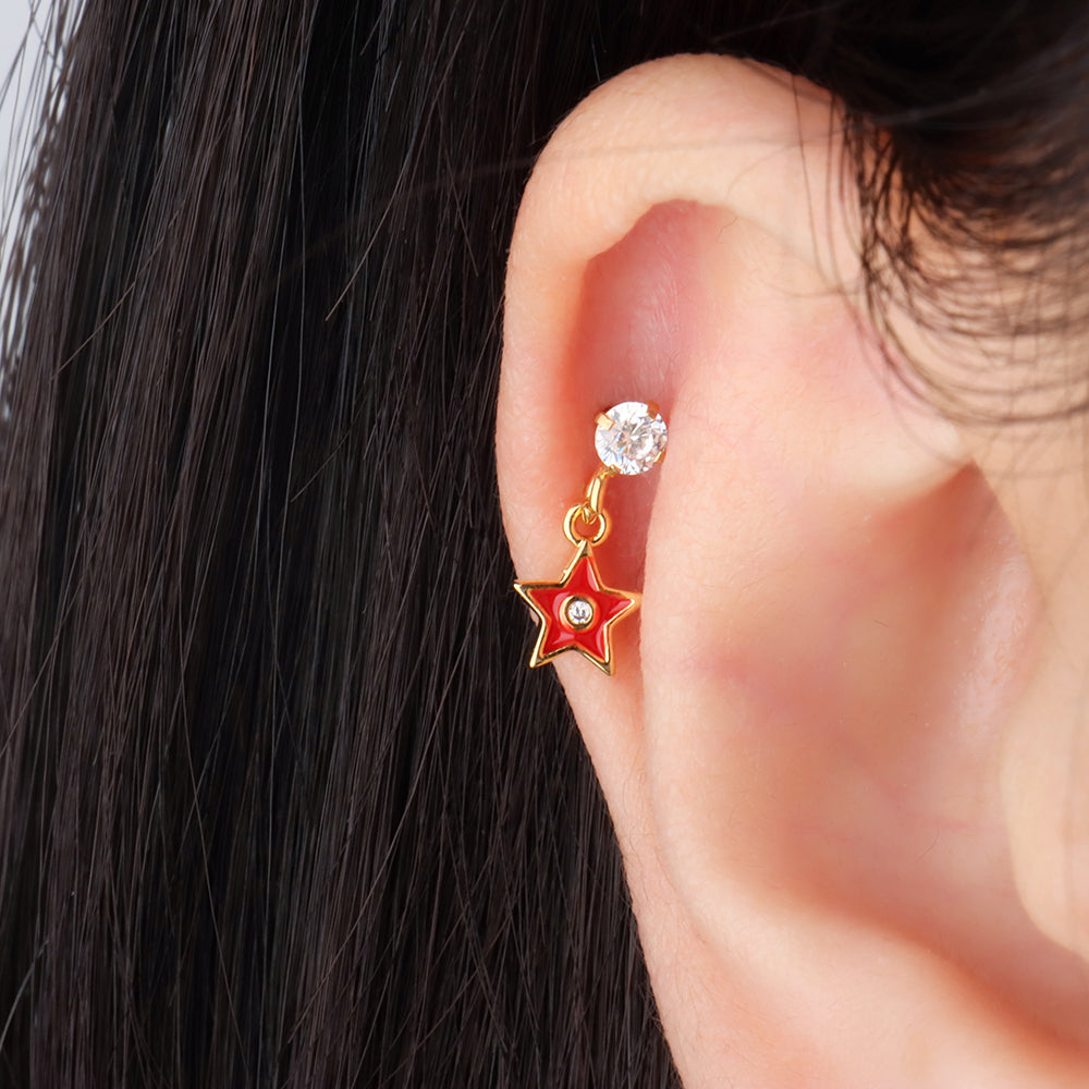 Red Star Drop - Brass - Upper Lobe, Flat, Helix - Oumo Jewelry