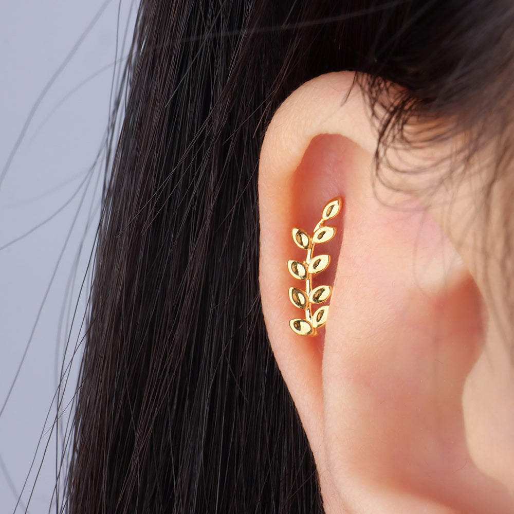 Branch Leaf Stud - Stainless Steel - Upper Lobe, Helix, Flat - Oumo Jewelry