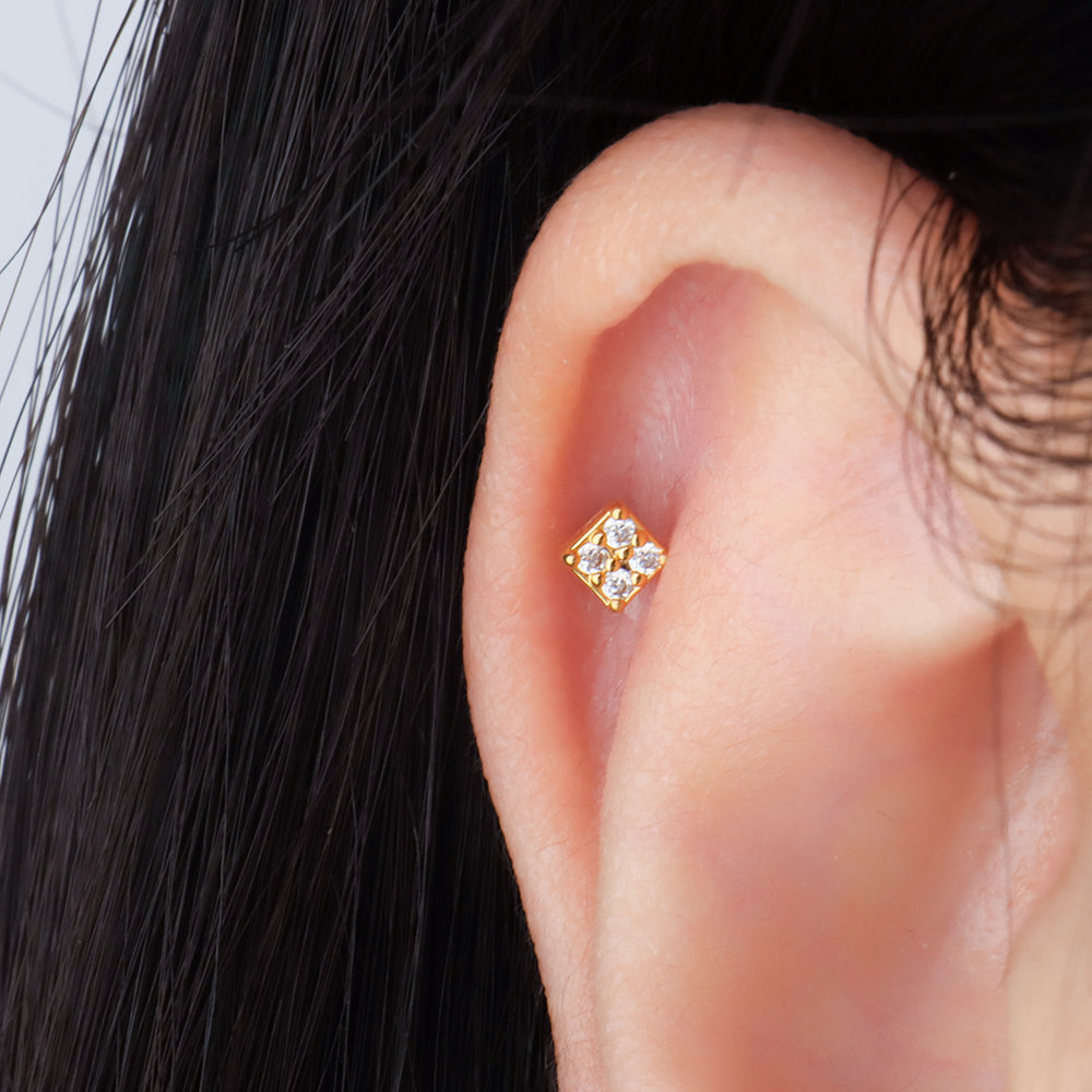 Square Stud - Stainless Steel - Upper Lobe, Helix, Flat - Oumo Jewelry