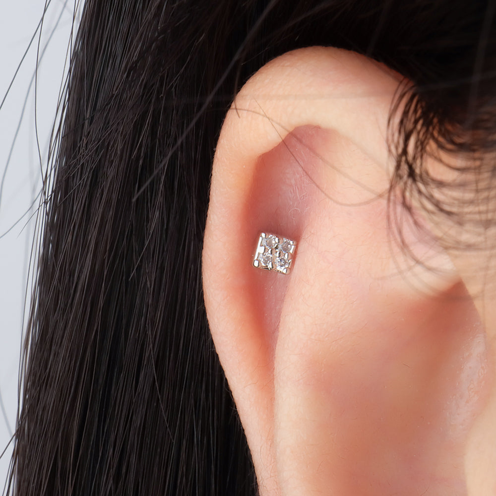 Square Stud - Stainless Steel - Upper Lobe, Helix, Flat - Oumo Jewelry