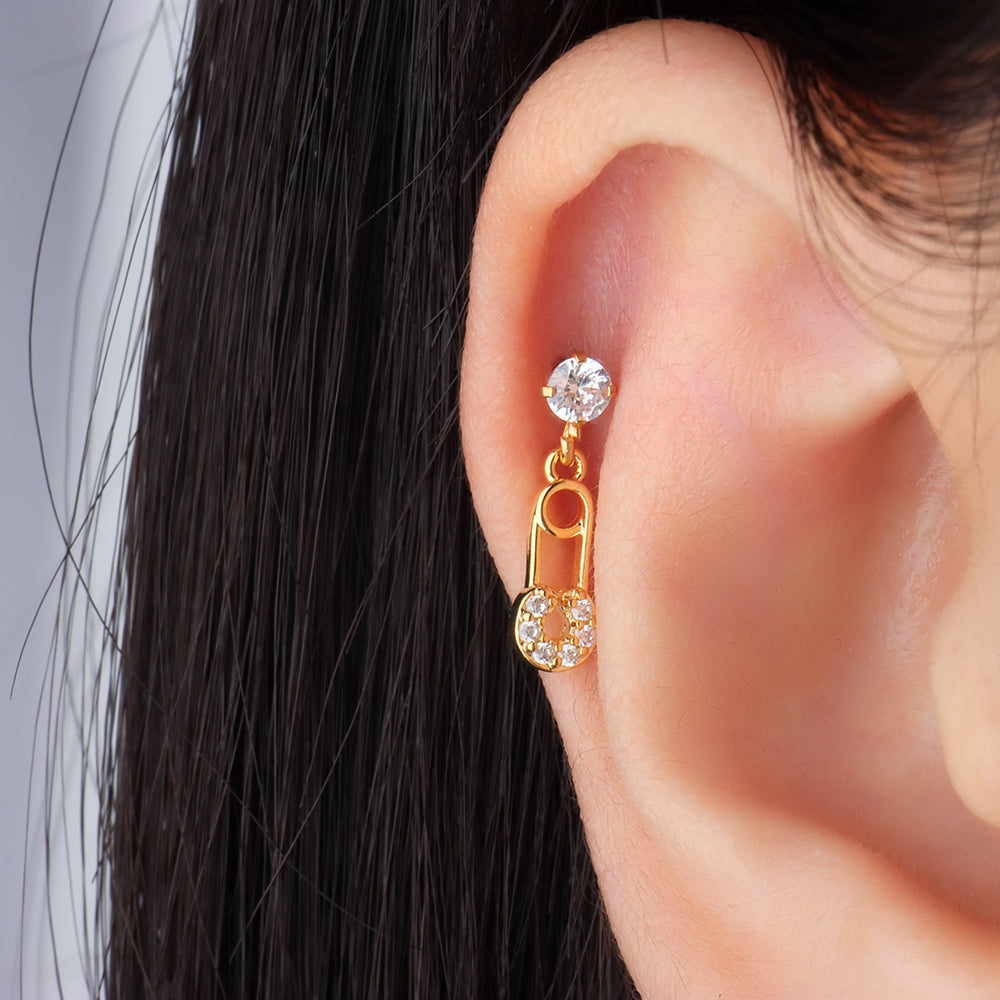 Sparkly Paper Clip Drop - Stainless Steel - Upper Lobe, Forward Helix - Oumo Jewelry