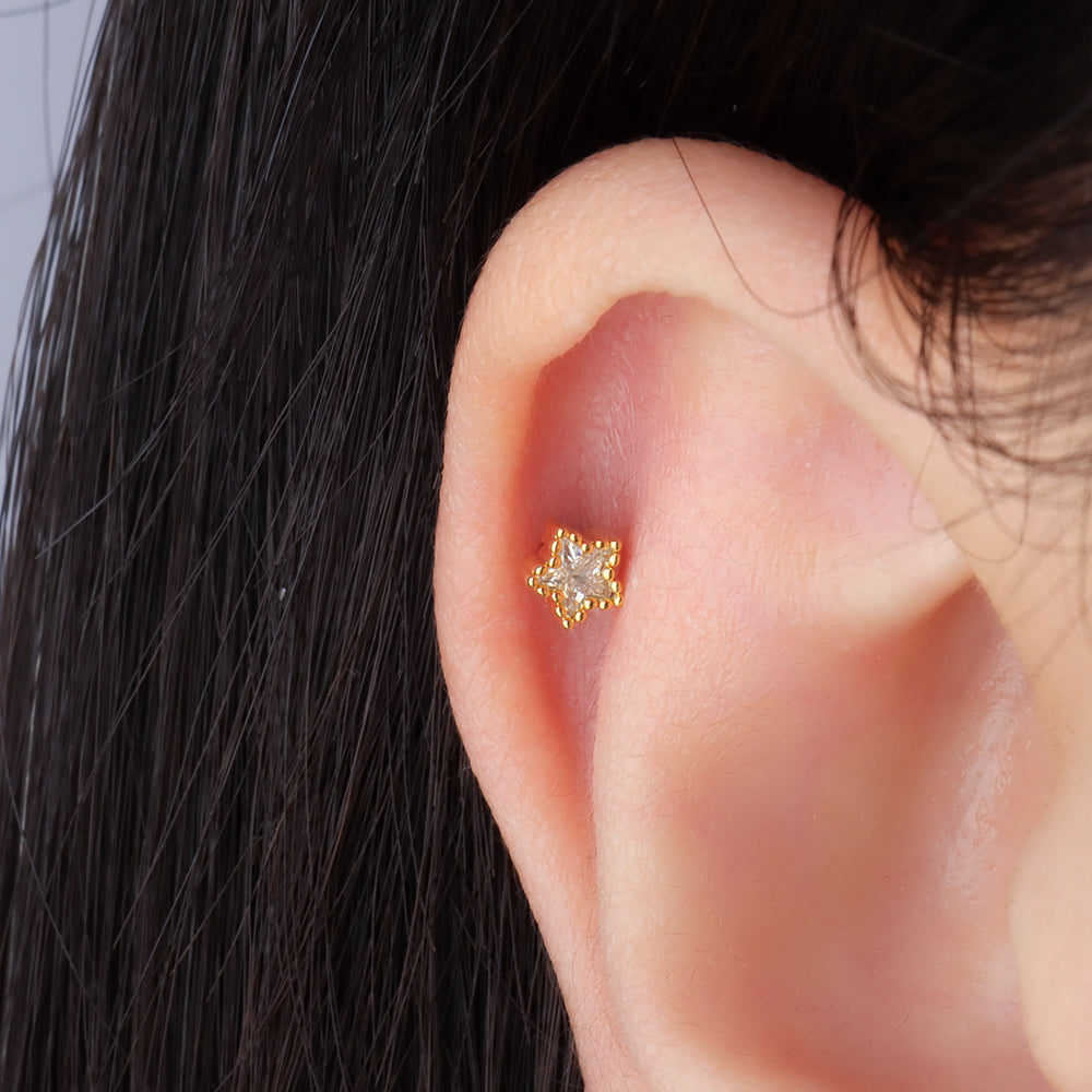 Little Star Stud - Stainless Steel - Upper Lobe, Helix, Flat - Oumo Jewelry