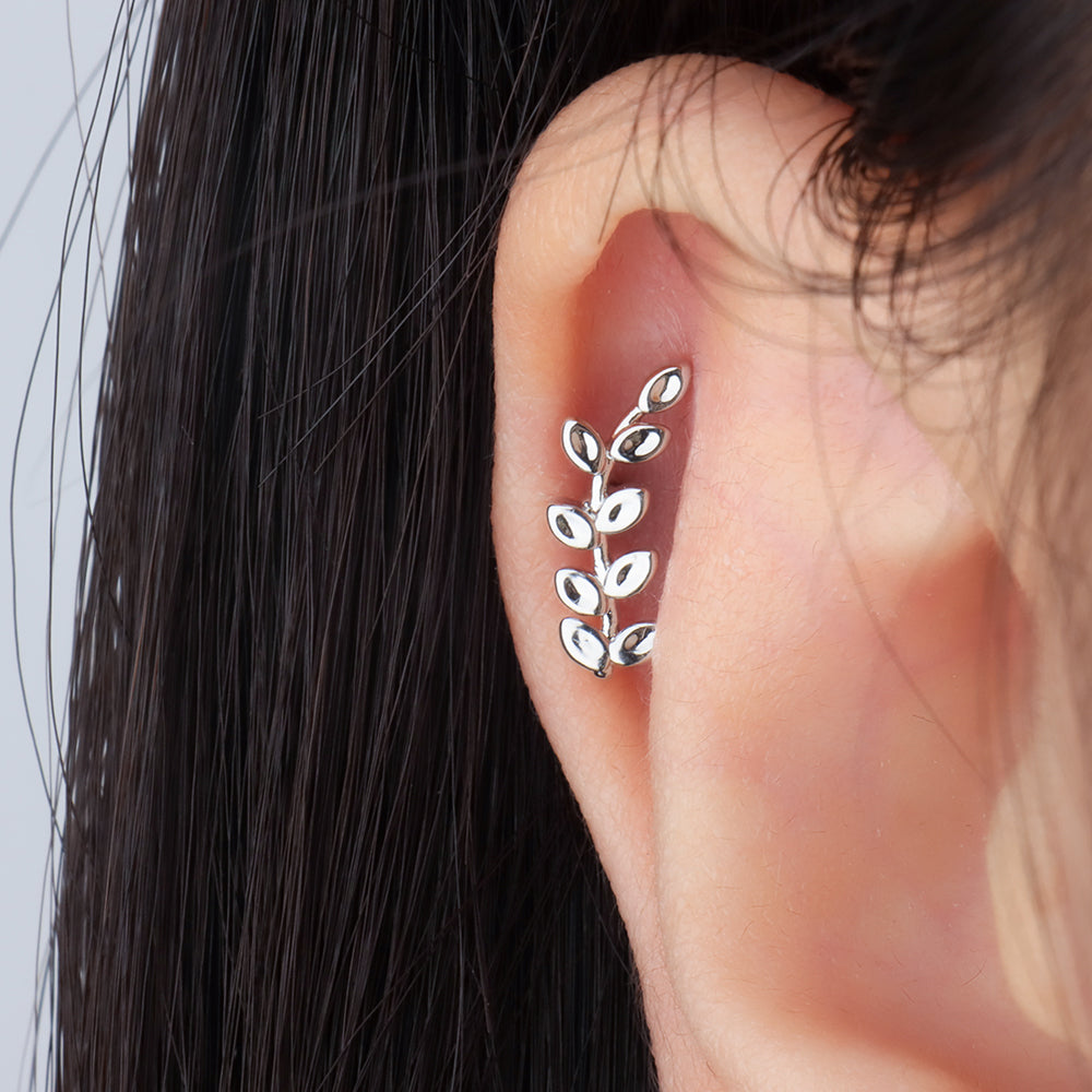 Branch Leaf Stud - Stainless Steel - Upper Lobe, Helix, Flat - Oumo Jewelry