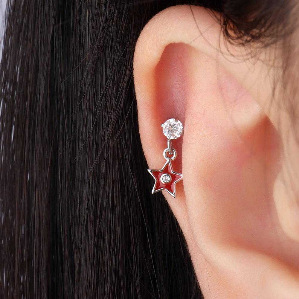 Red Star Drop - Brass - Upper Lobe, Flat, Helix - Oumo Jewelry