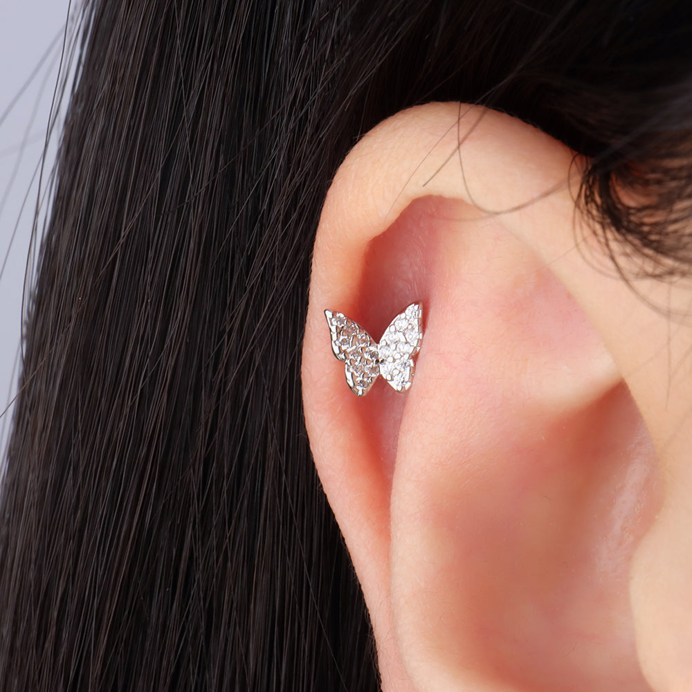 Shiny Butterfly Stud - Stainless Steel - Upper Lobe, Helix - Oumo Jewelry