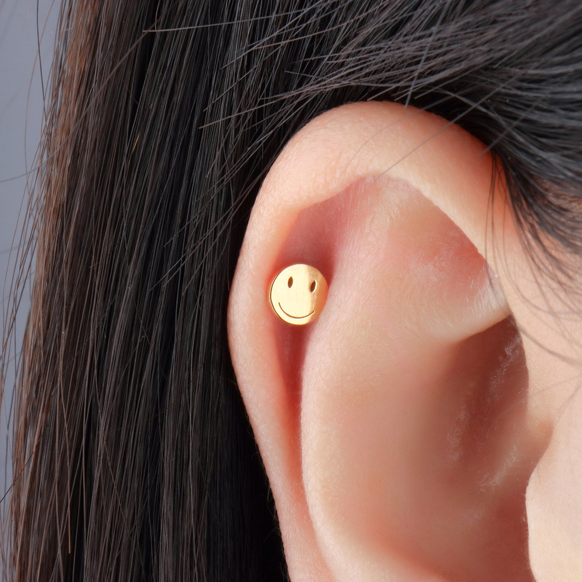 Simple Smile Stud - Stainless Steel - Upper Lobe, Helix, Flat - Oumo Jewelry