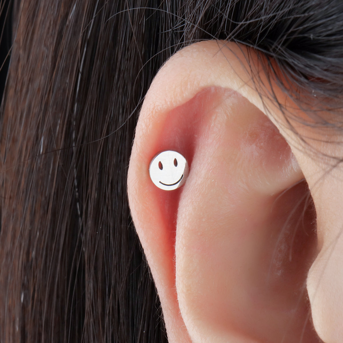 Simple Smile Stud - Stainless Steel - Upper Lobe, Helix, Flat - Oumo Jewelry