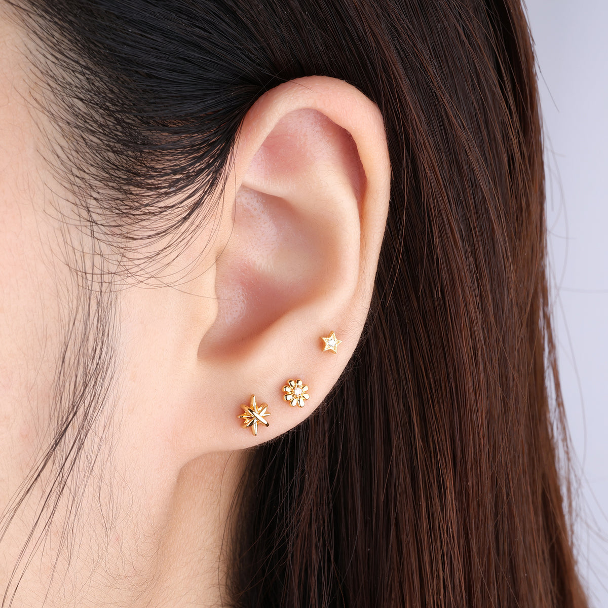 Wrap Around Star Stud - Stainless Steel - Upper Lobe, Helix, Flat - Oumo Jewelry