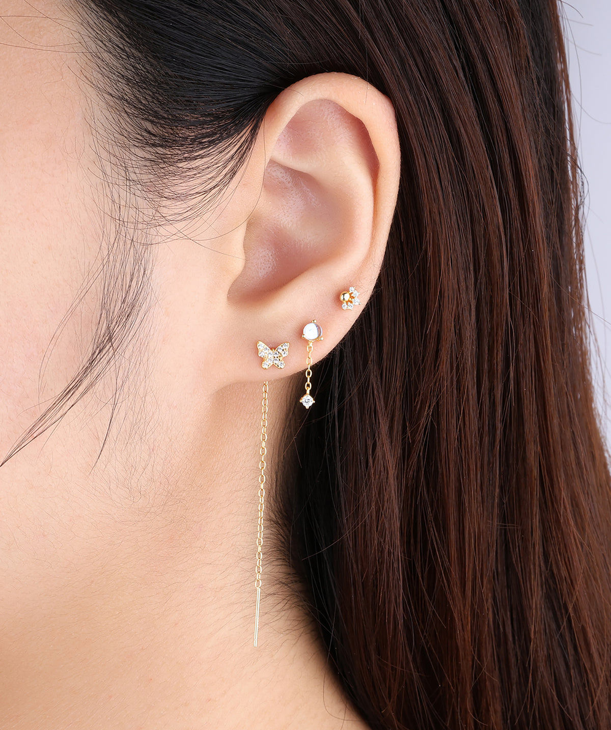 Sparkling Butterfly Ear Threads - Sterling Silver 925 - Oumo Jewelry