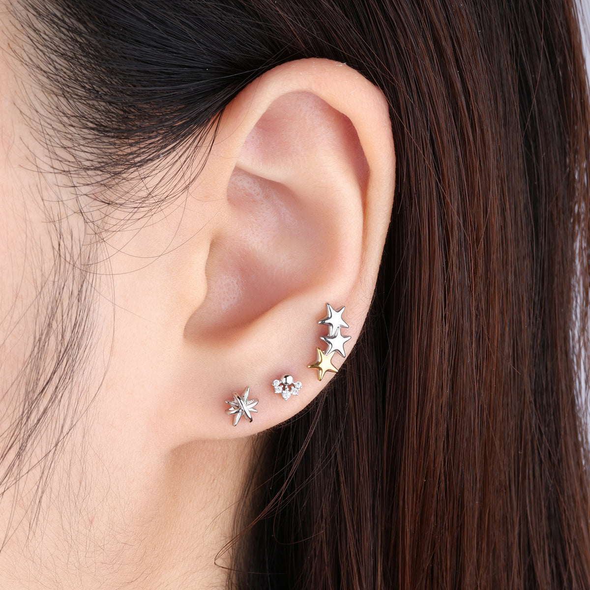 Wrap Around Star Stud - Stainless Steel - Upper Lobe, Helix, Flat - Oumo Jewelry
