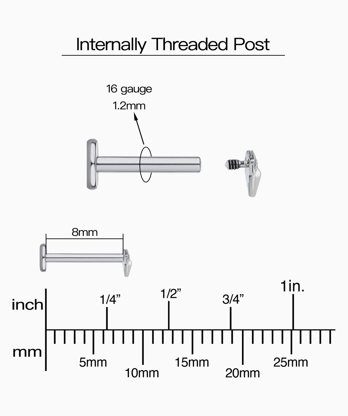 Titanium Bat Flatback Stud - Titanium - Helix, Upper Lobe, Conch - Oumo Jewelry