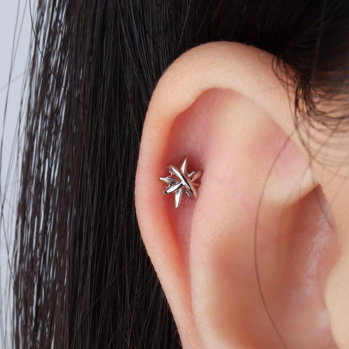 Wrap Around Star Stud - Stainless Steel - Upper Lobe, Helix, Flat - Oumo Jewelry