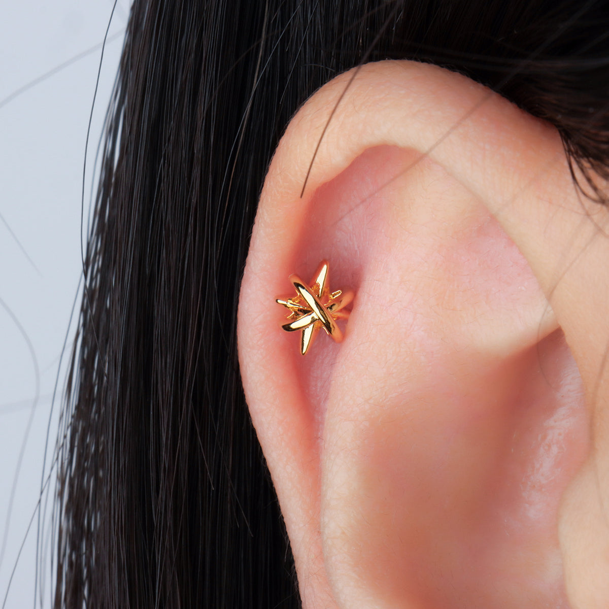 Wrap Around Star Stud - Stainless Steel - Upper Lobe, Helix, Flat - Oumo Jewelry