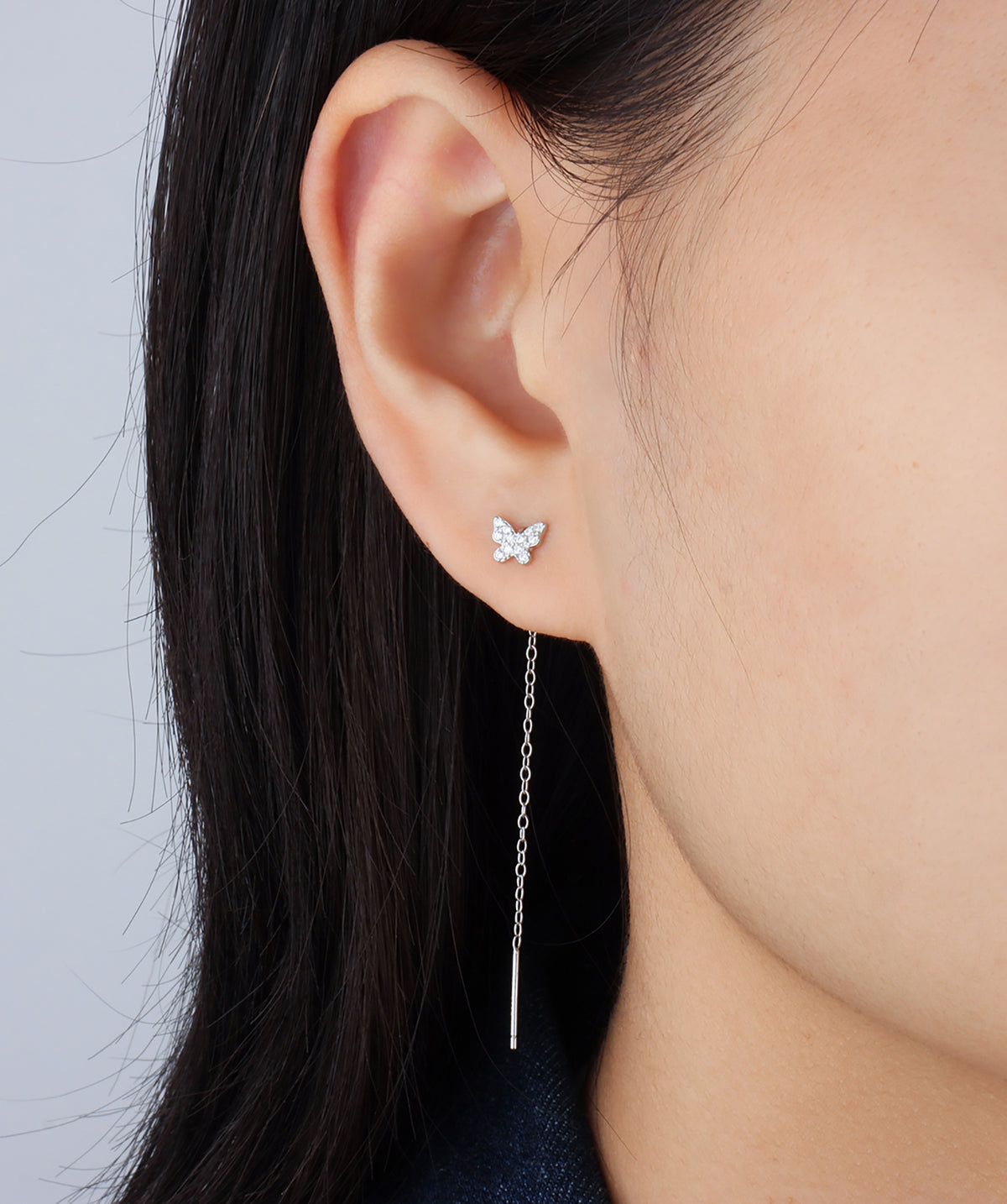 Sparkling Butterfly Ear Threads - Sterling Silver 925 - Oumo Jewelry
