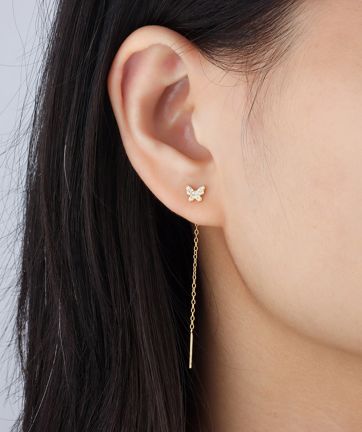 Sparkling Butterfly Ear Threads - Sterling Silver 925 - Oumo Jewelry