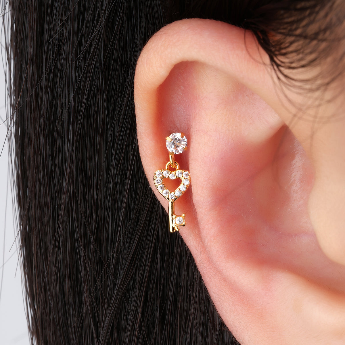 Love Key Stud - Stainless Steel - Upper Lobe, Helix, Flat - Oumo Jewelry
