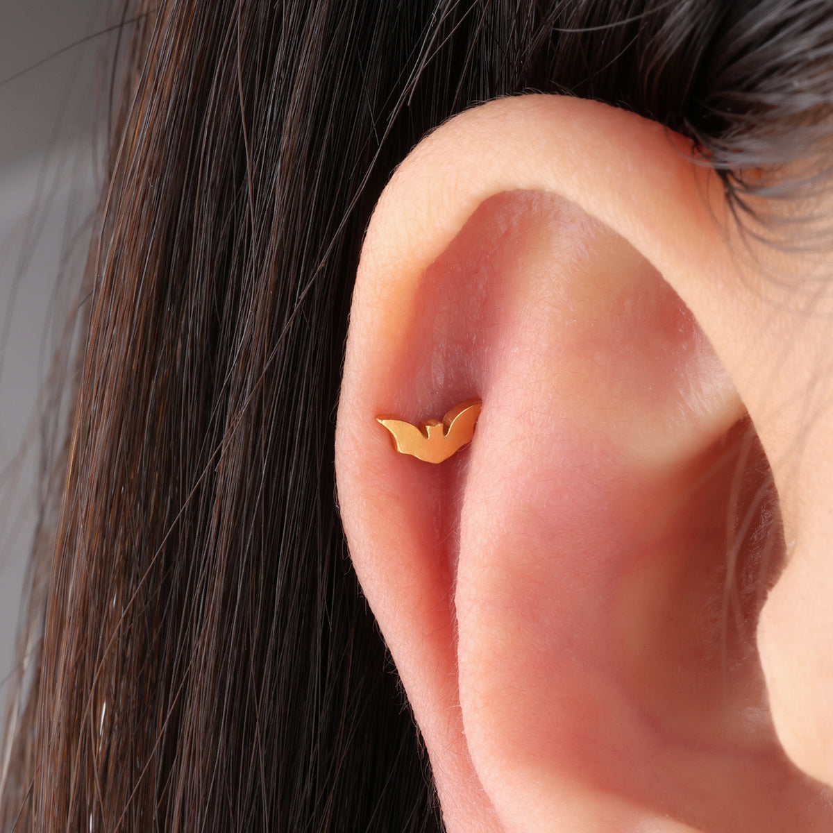 Minimalist Bat Flatback Stud - Stainless Steel - Forward Helix, Helix, Upper Lobe - Oumo Jewelry