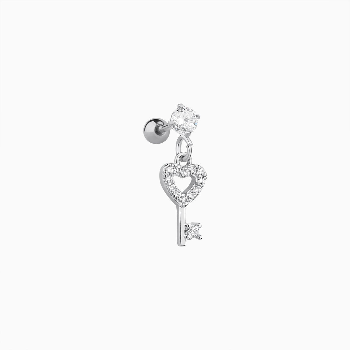Love Key Stud - Stainless Steel - Upper Lobe, Helix, Flat - Oumo Jewelry