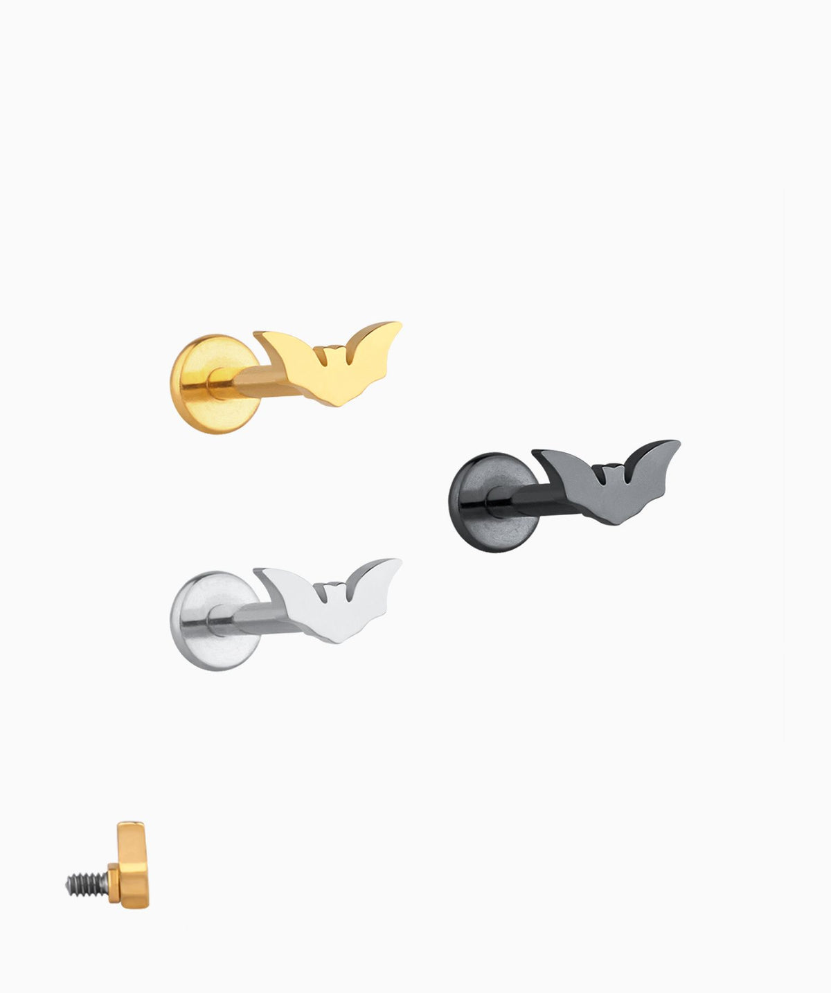 Minimalist Bat Flatback Stud - Stainless Steel - Forward Helix, Helix, Upper Lobe - Oumo Jewelry