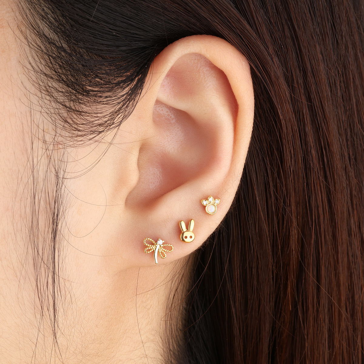 Fun Dragonfly Stud - Stainless Steel - Upper Lobe, Helix - Oumo Jewelry