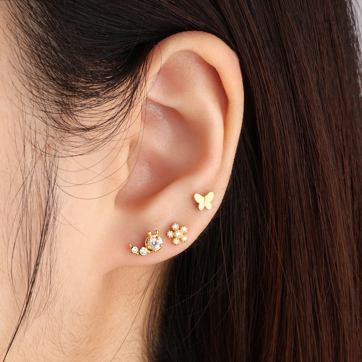 Cute Caterpillar Stud - Stainless Steel - Upper Lobe, Helix, Flat - Oumo Jewelry