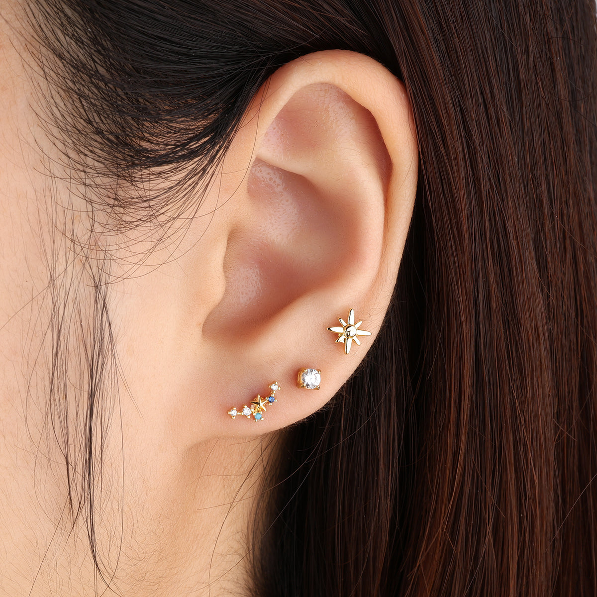 Eight-pointed Star Stud - Stainless Steel - Upper Lobe, Helix, Flat - Oumo Jewelry