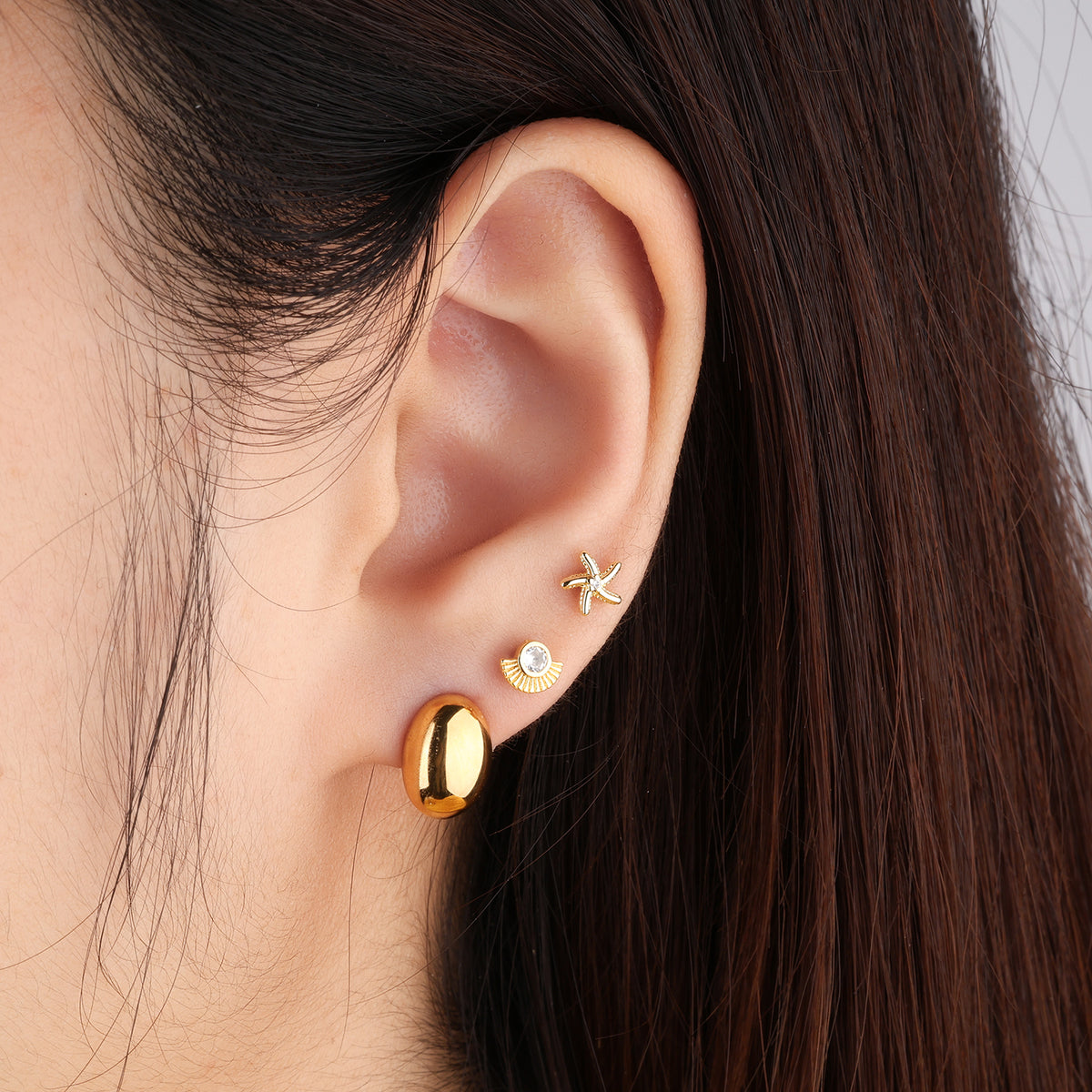 Fan Shaped Gemstone Stud - Stainless Steel - Upper Lobe, Helix - Oumo Jewelry