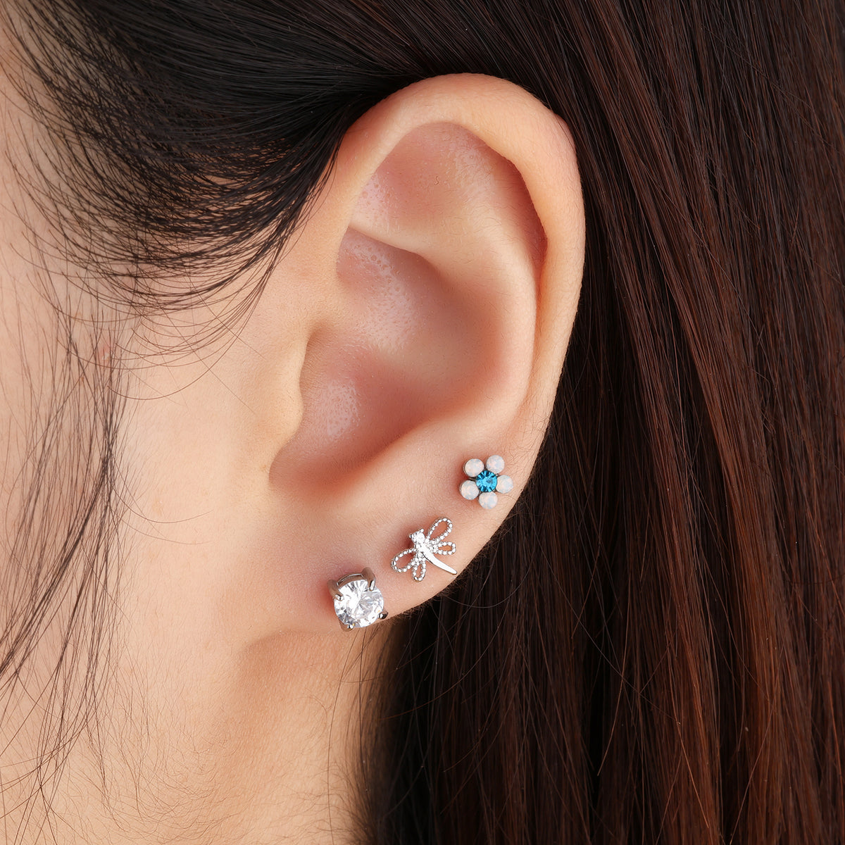 Fun Dragonfly Stud - Stainless Steel - Upper Lobe, Helix - Oumo Jewelry