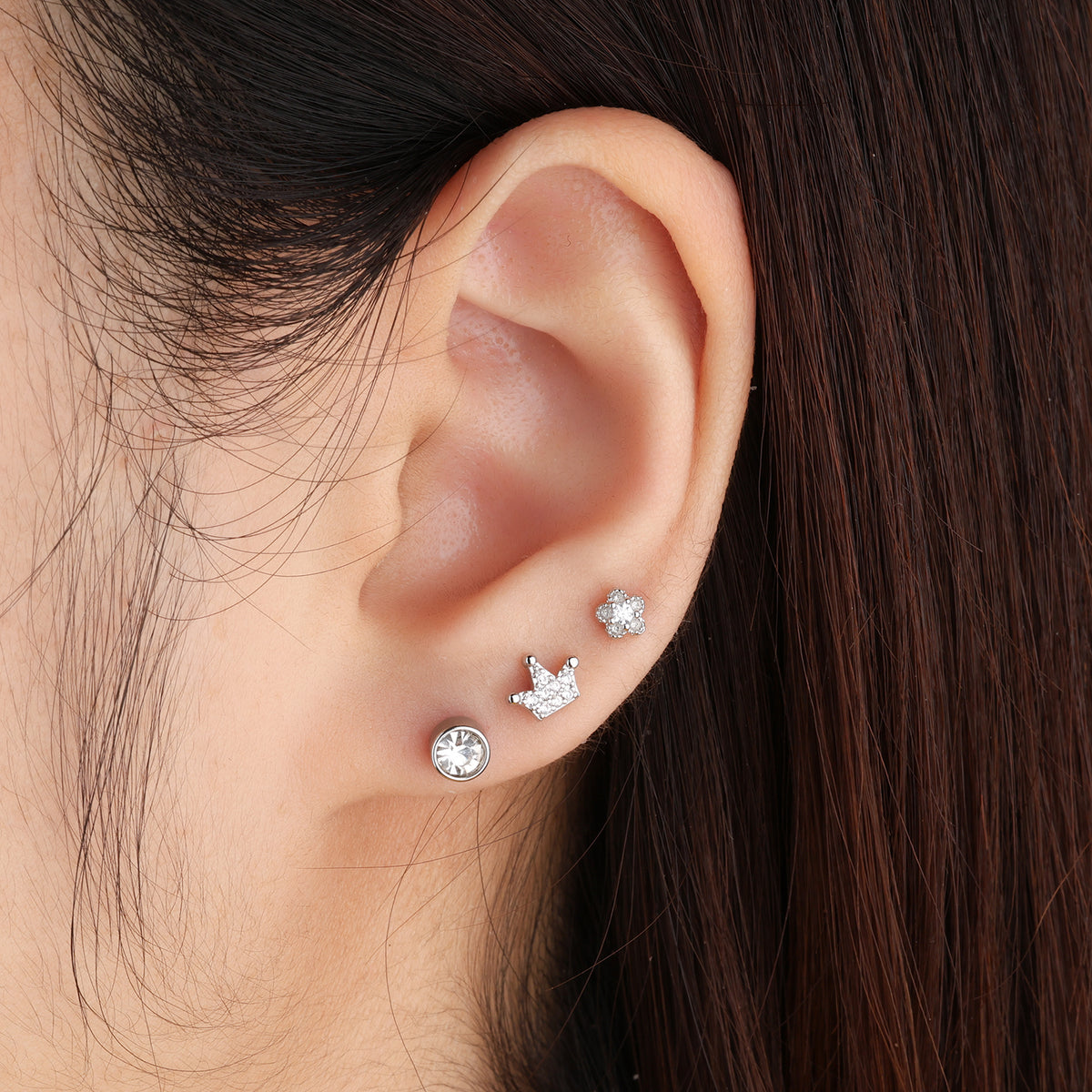 Sparkling Crown Stud - Stainless Steel - Upper Lobe, Helix - Oumo Jewelry
