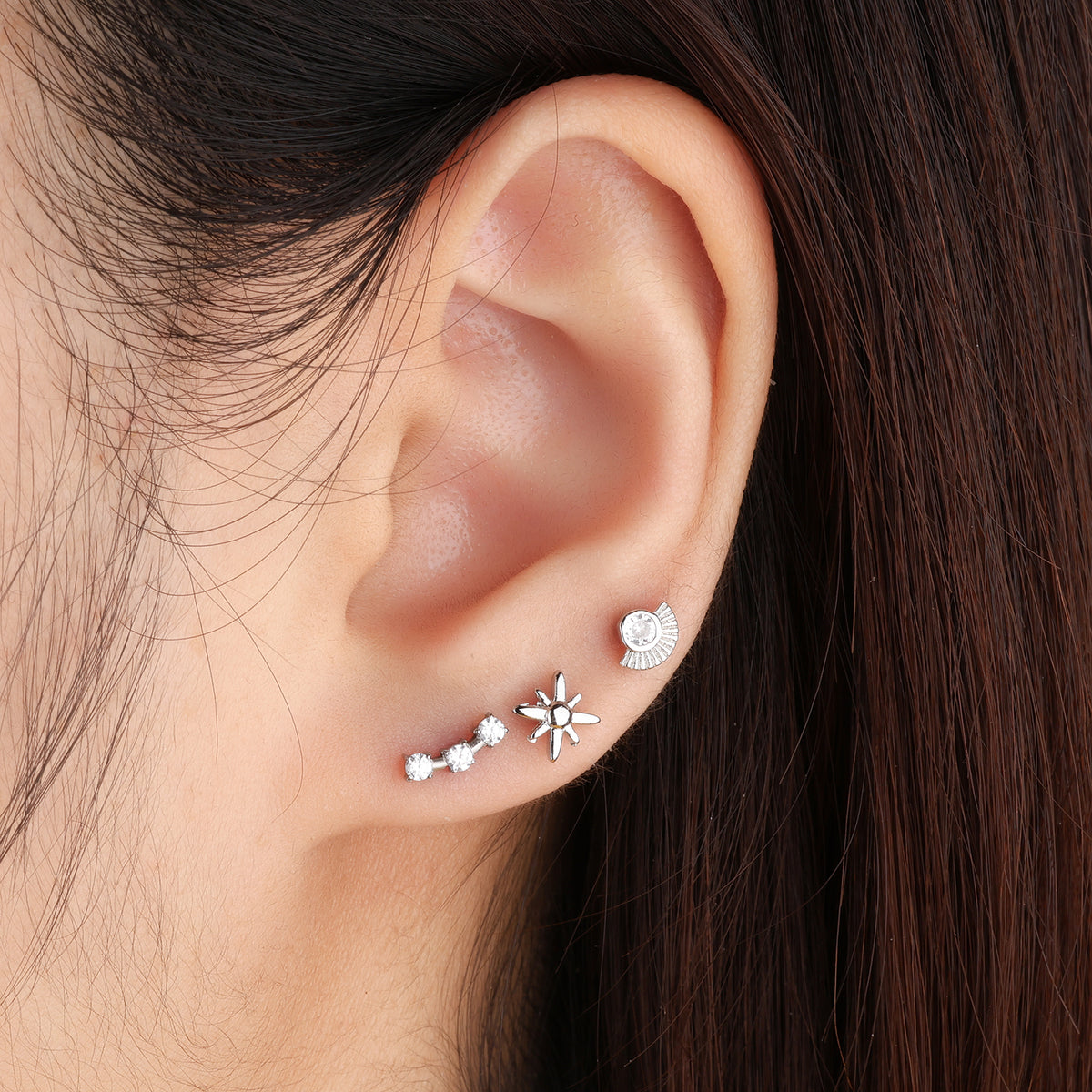 Eight-pointed Star Stud - Stainless Steel - Upper Lobe, Helix, Flat - Oumo Jewelry