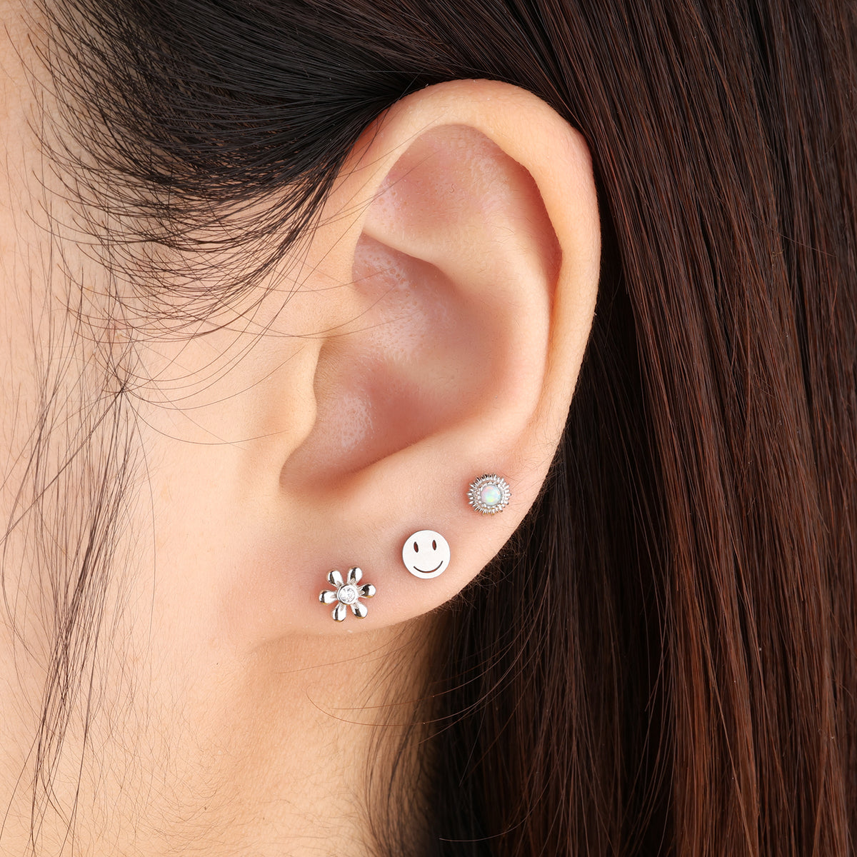 Simple Smile Stud - Stainless Steel - Upper Lobe, Helix, Flat - Oumo Jewelry