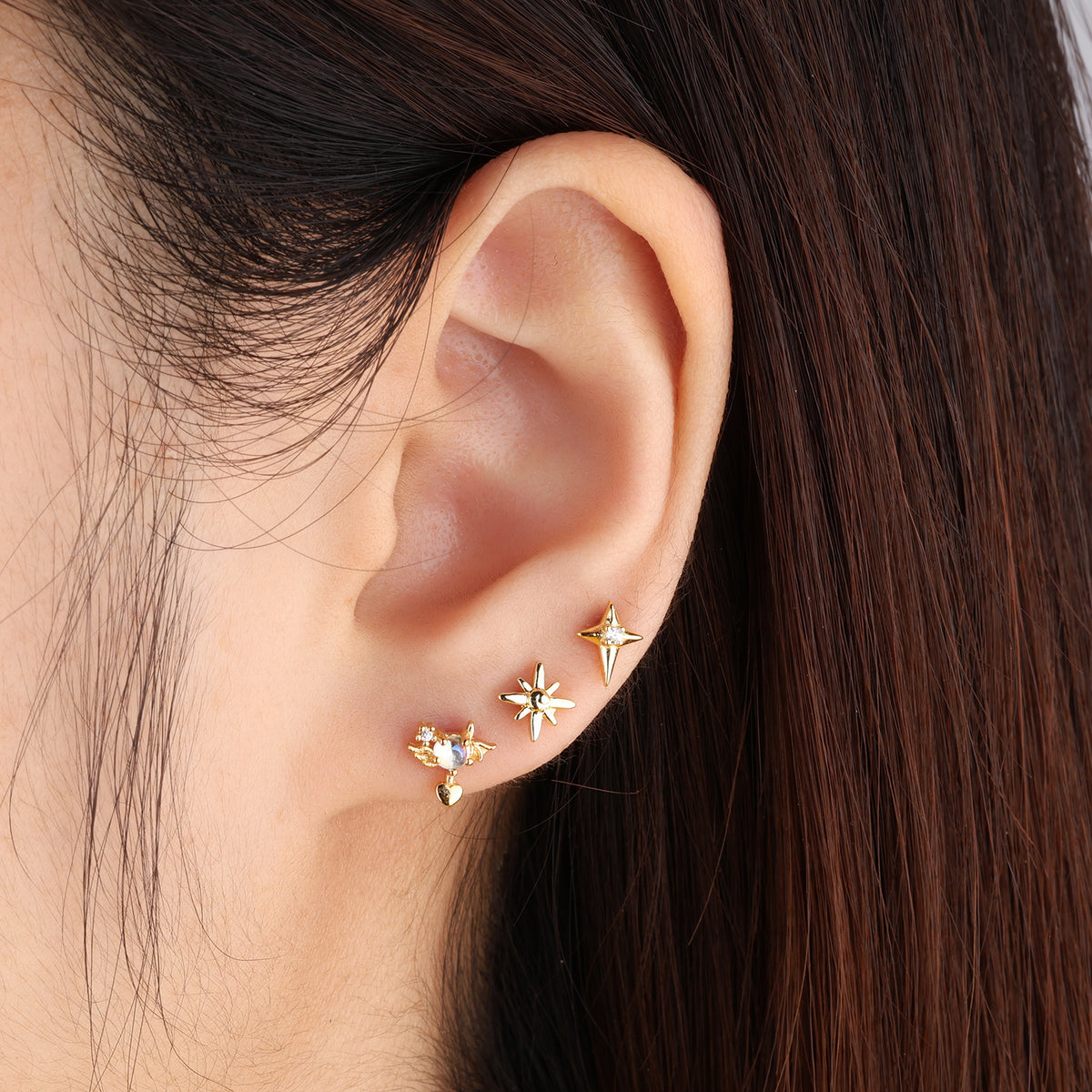 Eight-pointed Star Stud - Stainless Steel - Upper Lobe, Helix, Flat - Oumo Jewelry