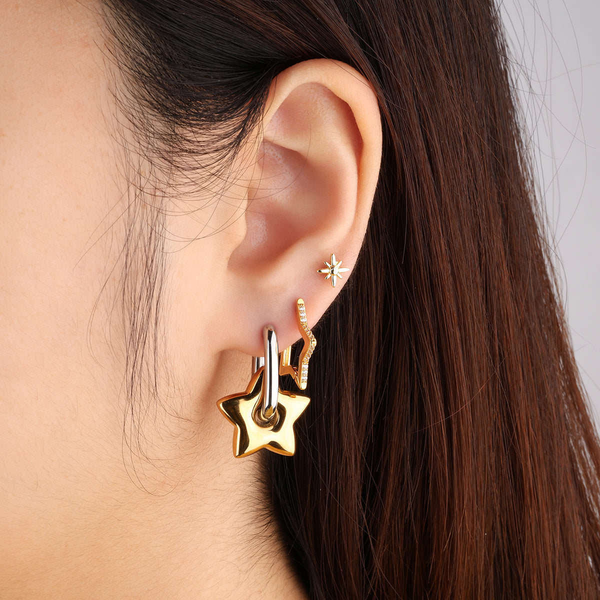 Eight-pointed Star Stud - Stainless Steel - Upper Lobe, Helix, Flat - Oumo Jewelry