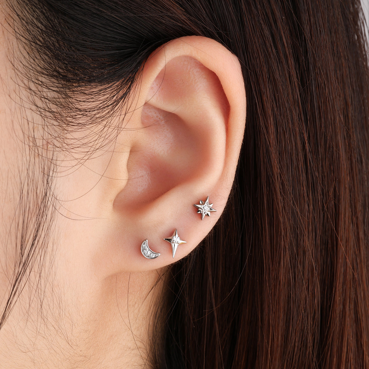Titanium Moon Flatback Stud - Titanium - Helix, Upper Lobe, Conch - Oumo Jewelry