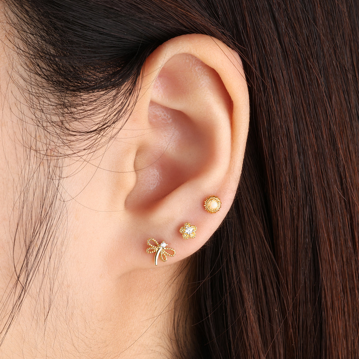 Fun Dragonfly Stud - Stainless Steel - Upper Lobe, Helix - Oumo Jewelry