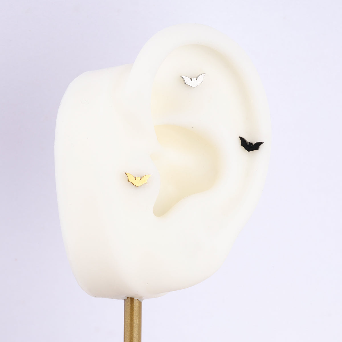 Minimalist Bat Flatback Stud - Stainless Steel - Forward Helix, Helix, Upper Lobe - Oumo Jewelry