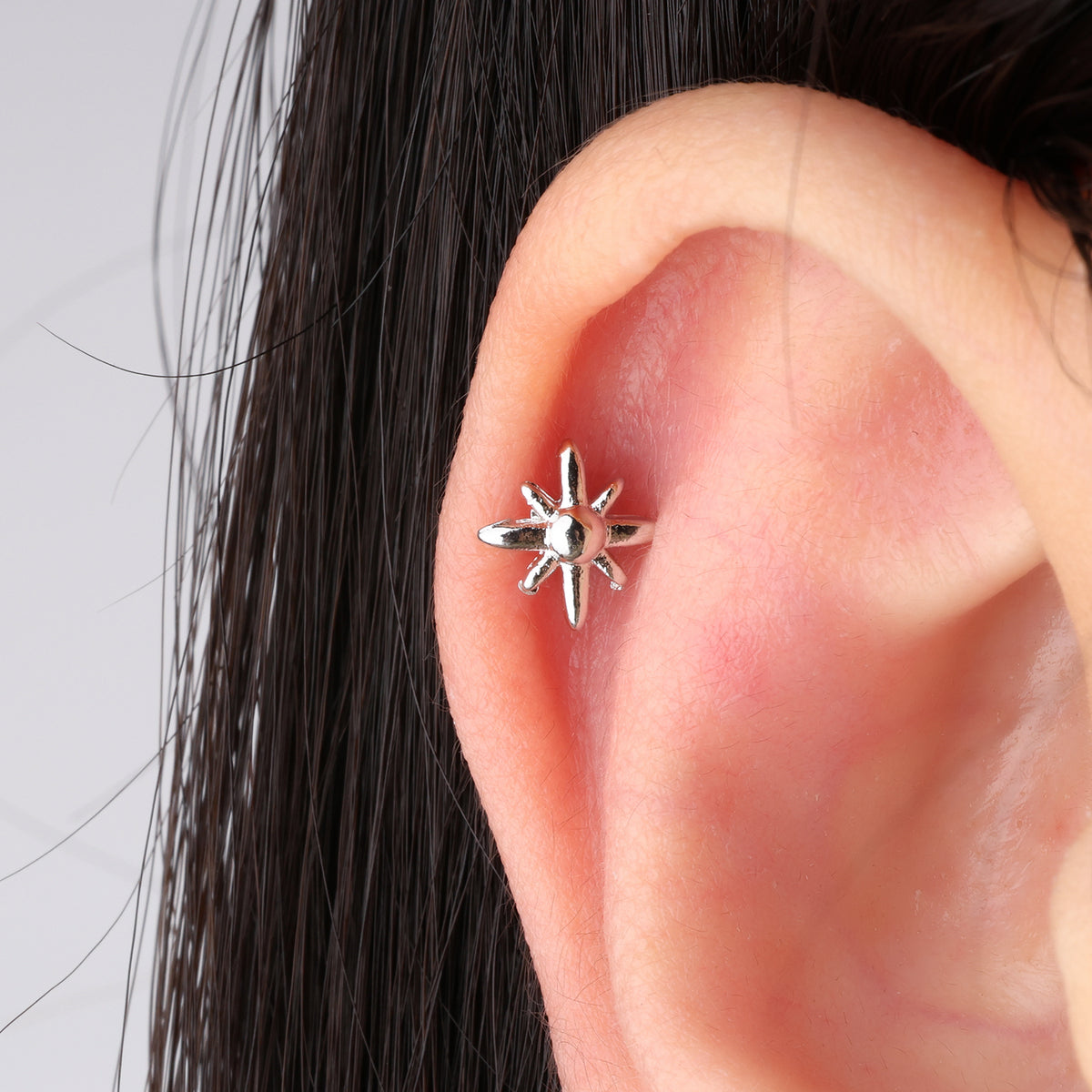 Eight-pointed Star Stud - Stainless Steel - Upper Lobe, Helix, Flat - Oumo Jewelry