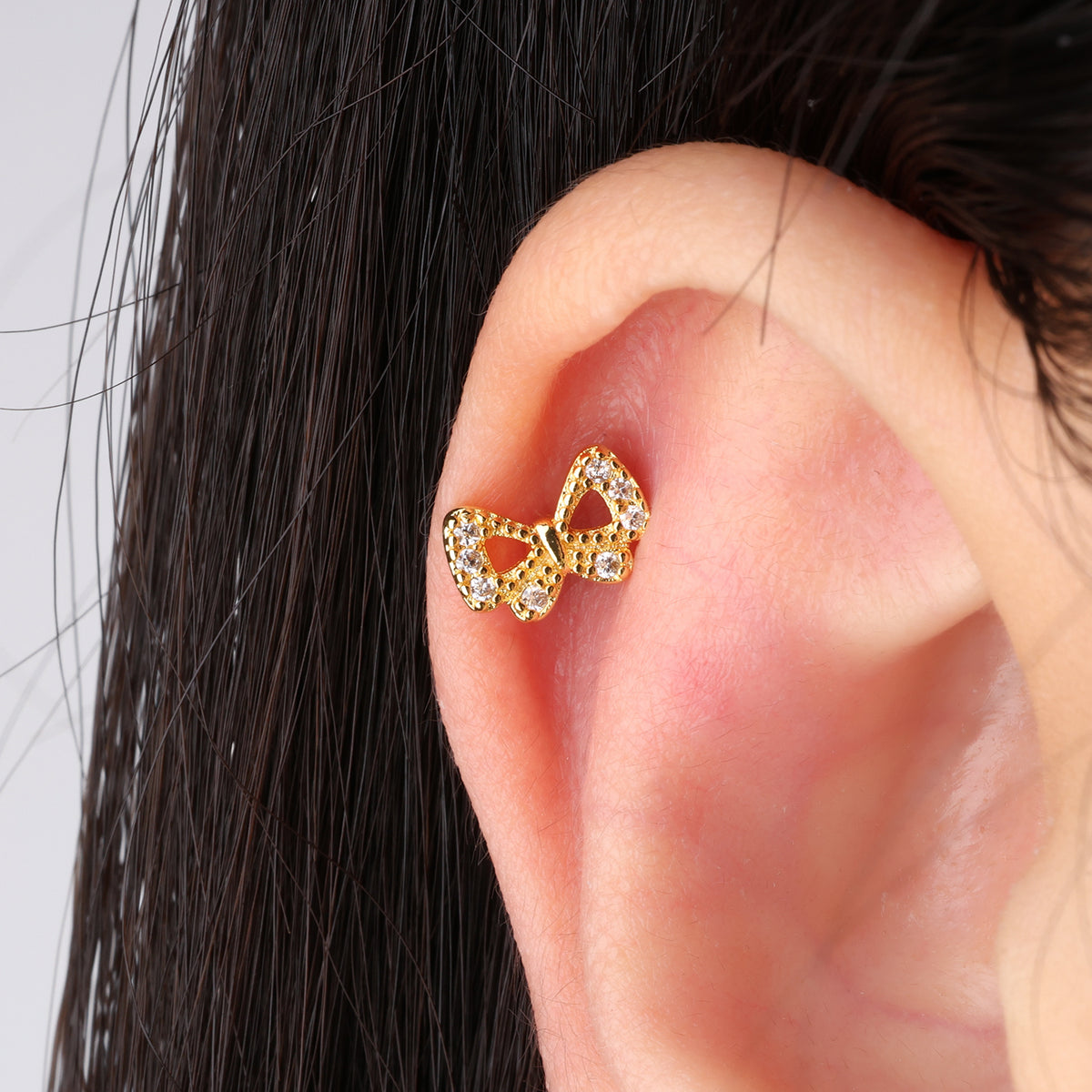 Sweet Bow Stud - Stainless Steel - Upper Lobe, Helix - Oumo Jewelry
