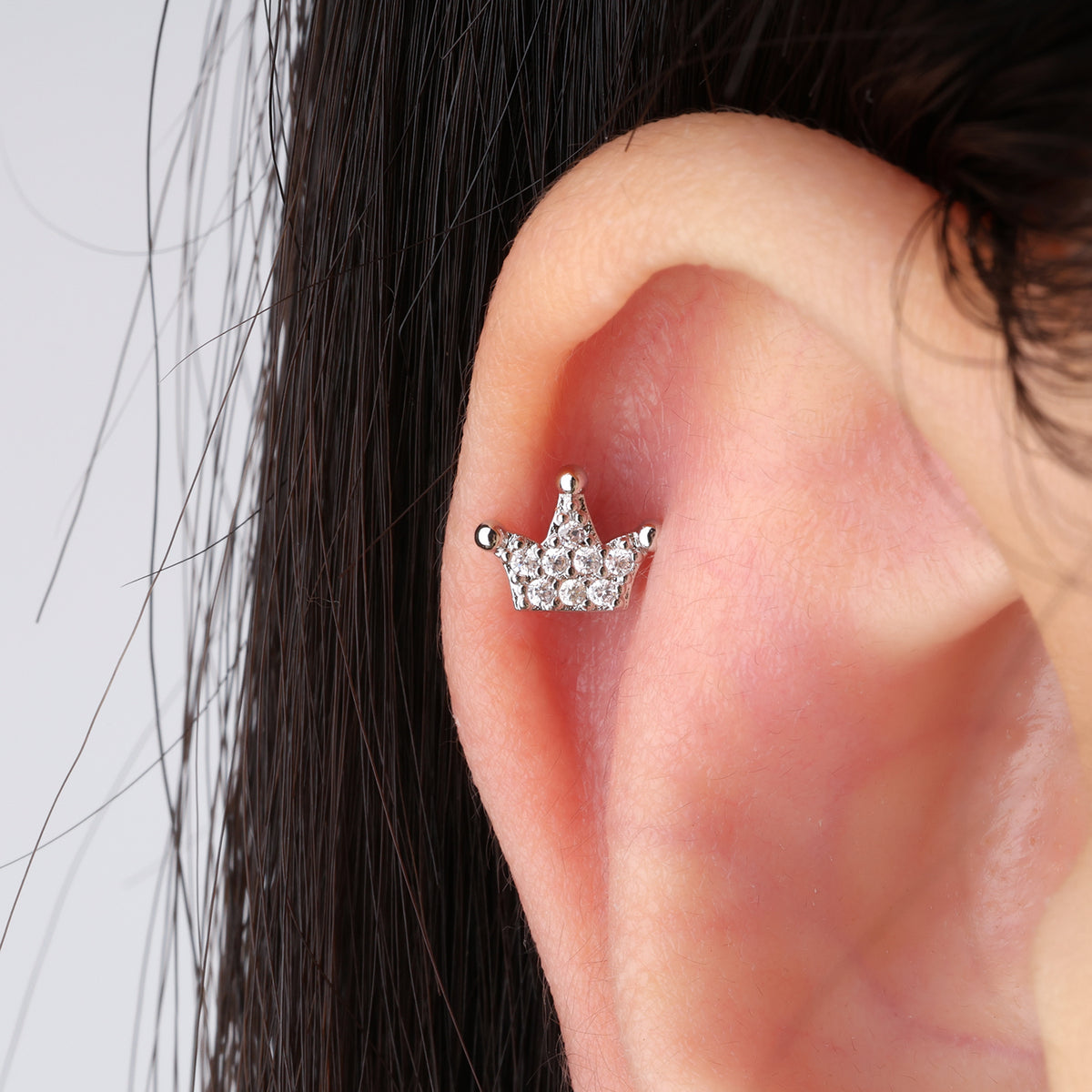 Sparkling Crown Stud - Stainless Steel - Upper Lobe, Helix - Oumo Jewelry