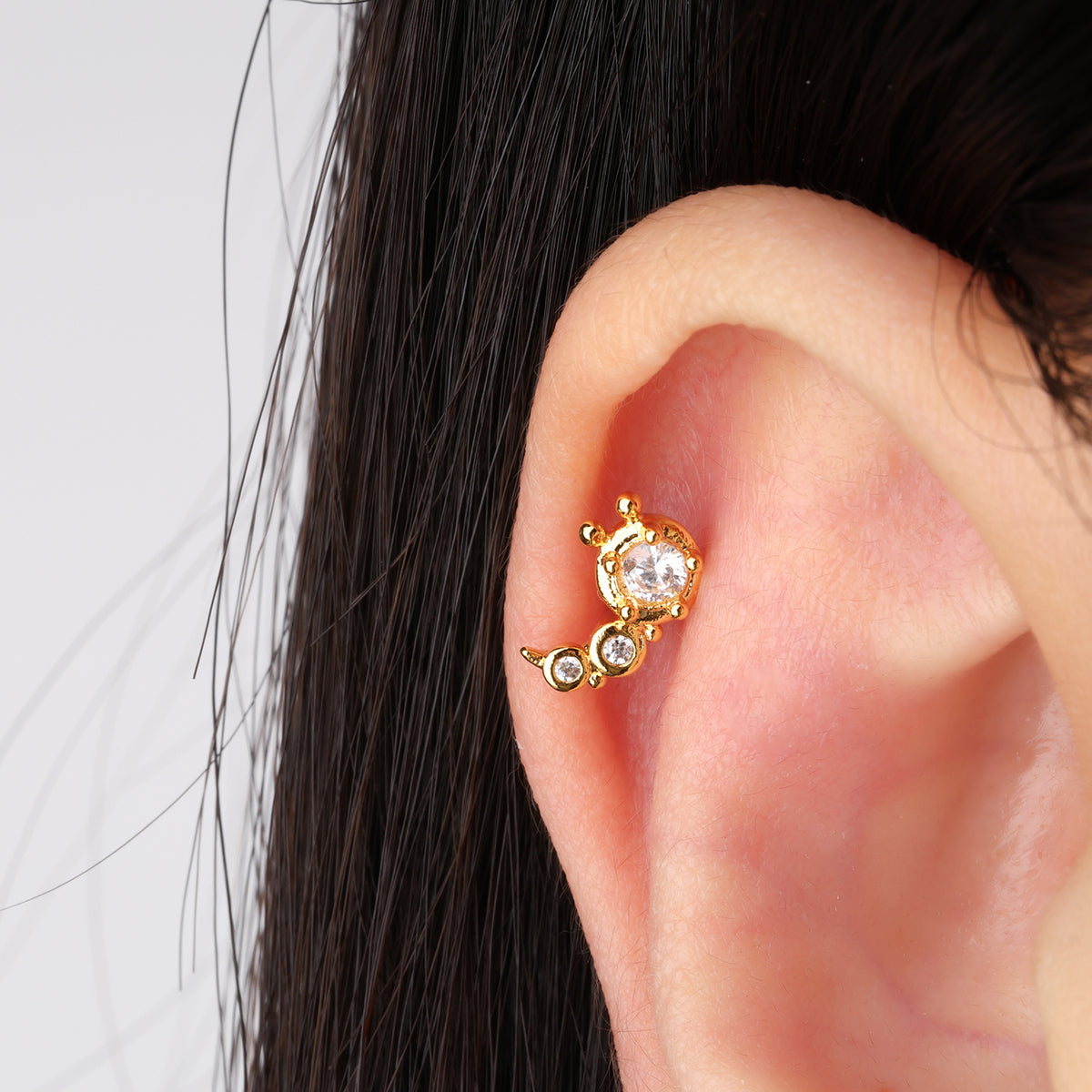 Cute Caterpillar Stud - Stainless Steel - Upper Lobe, Helix, Flat - Oumo Jewelry