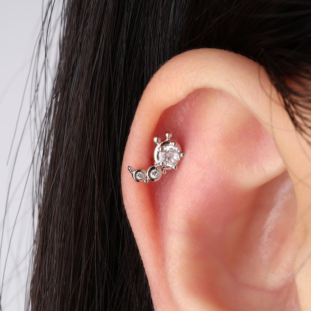 Cute Caterpillar Stud - Stainless Steel - Upper Lobe, Helix, Flat - Oumo Jewelry