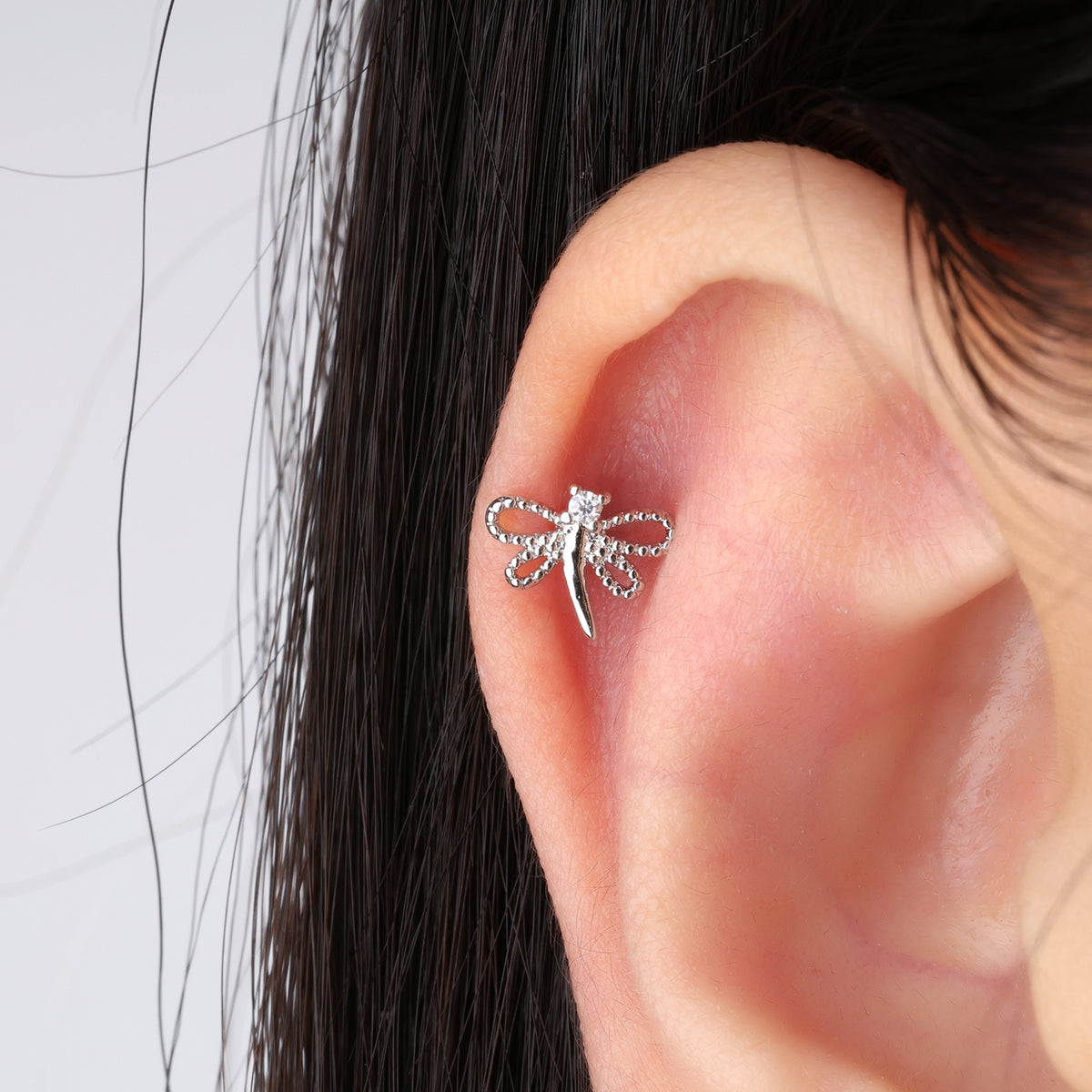 Fun Dragonfly Stud - Stainless Steel - Upper Lobe, Helix - Oumo Jewelry