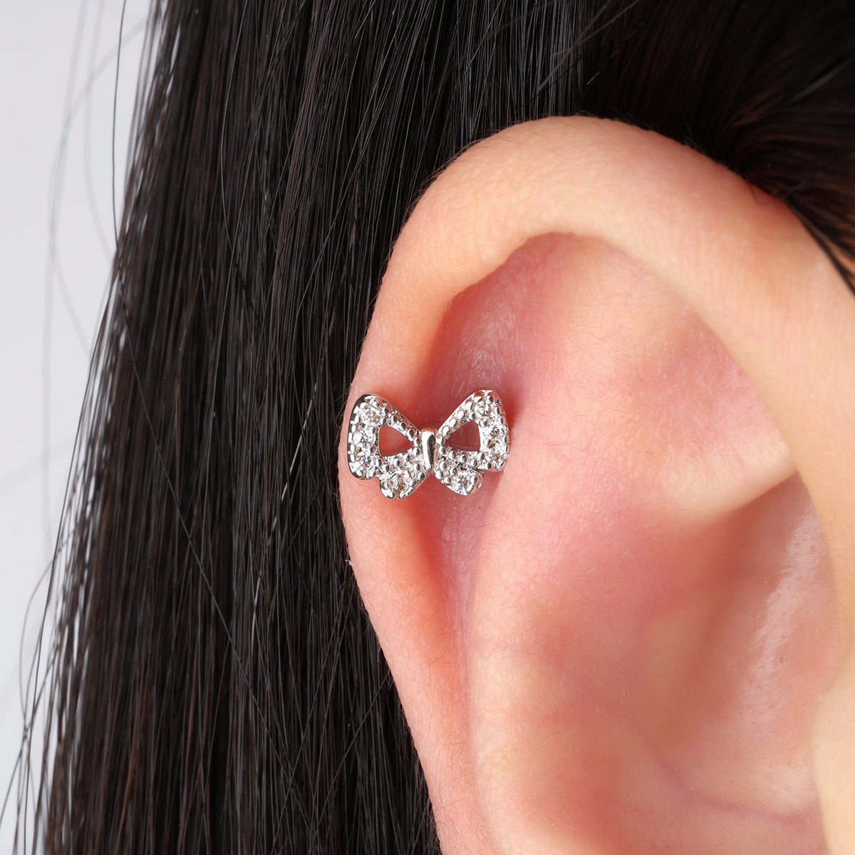 Sweet Bow Stud - Stainless Steel - Upper Lobe, Helix - Oumo Jewelry