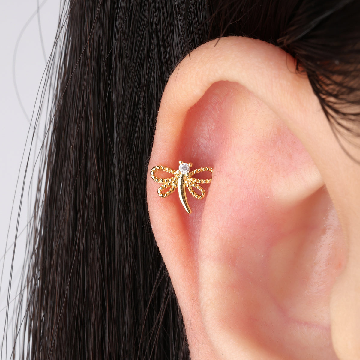 Fun Dragonfly Stud - Stainless Steel - Upper Lobe, Helix - Oumo Jewelry