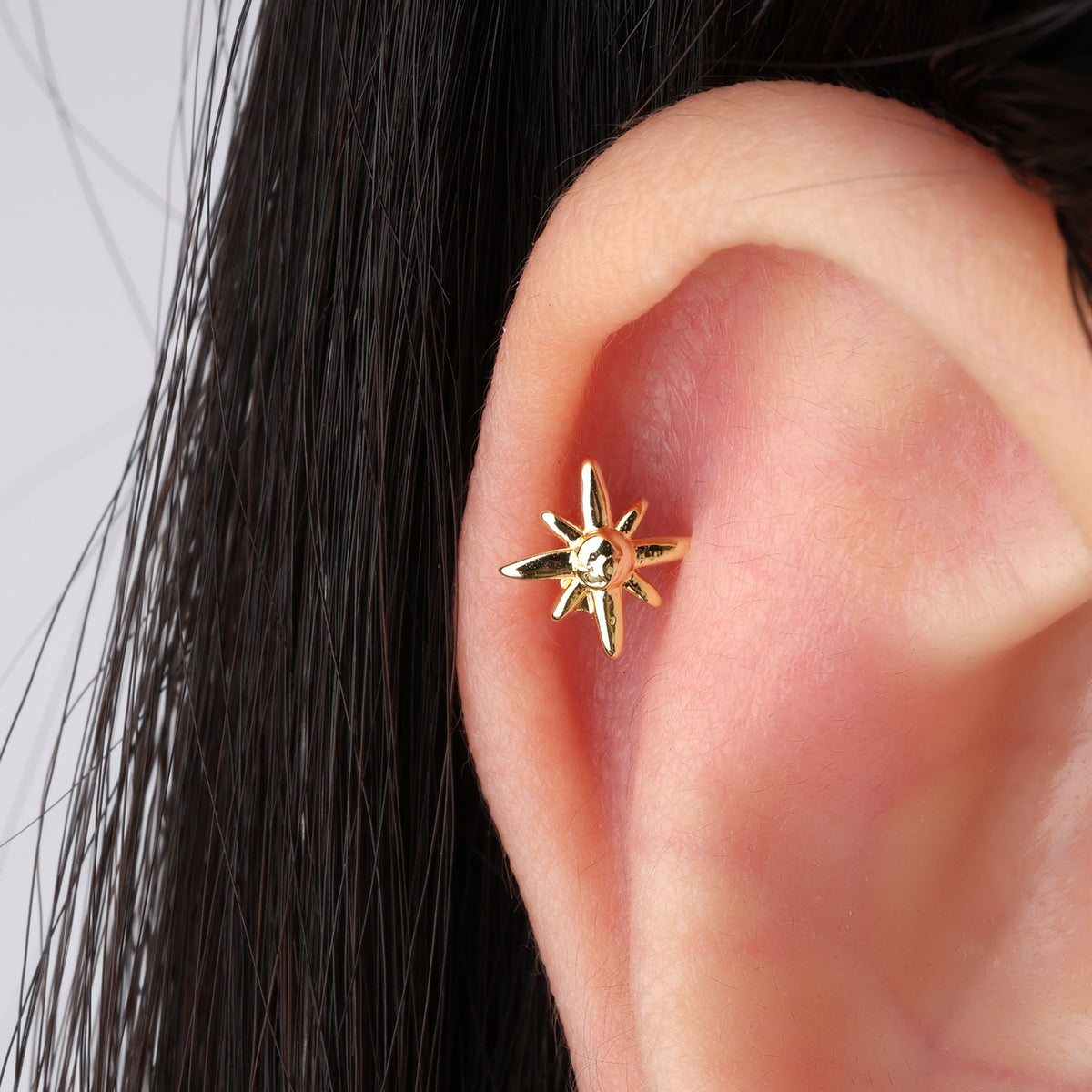 Eight-pointed Star Stud - Stainless Steel - Upper Lobe, Helix, Flat - Oumo Jewelry