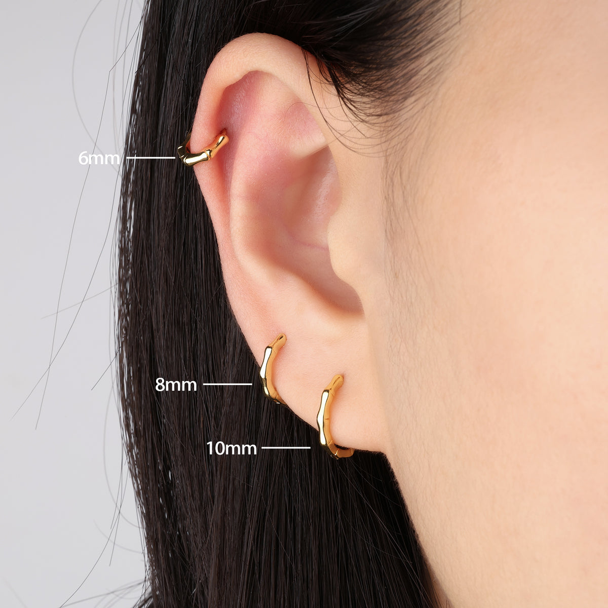 Bamboo Helix Hoop - Brass - Lobe, Upper Lobe, Helix - Oumo Jewelry