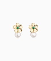 Pearl Flower Studs - Brass - Oumo Jewelry