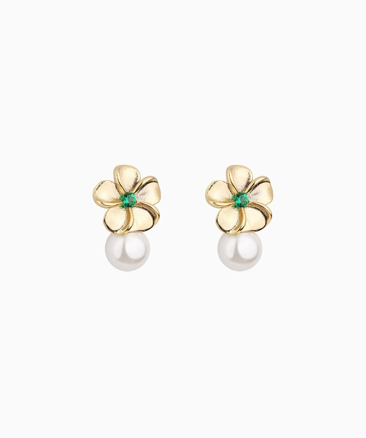 Pearl Flower Studs - Brass - Oumo Jewelry