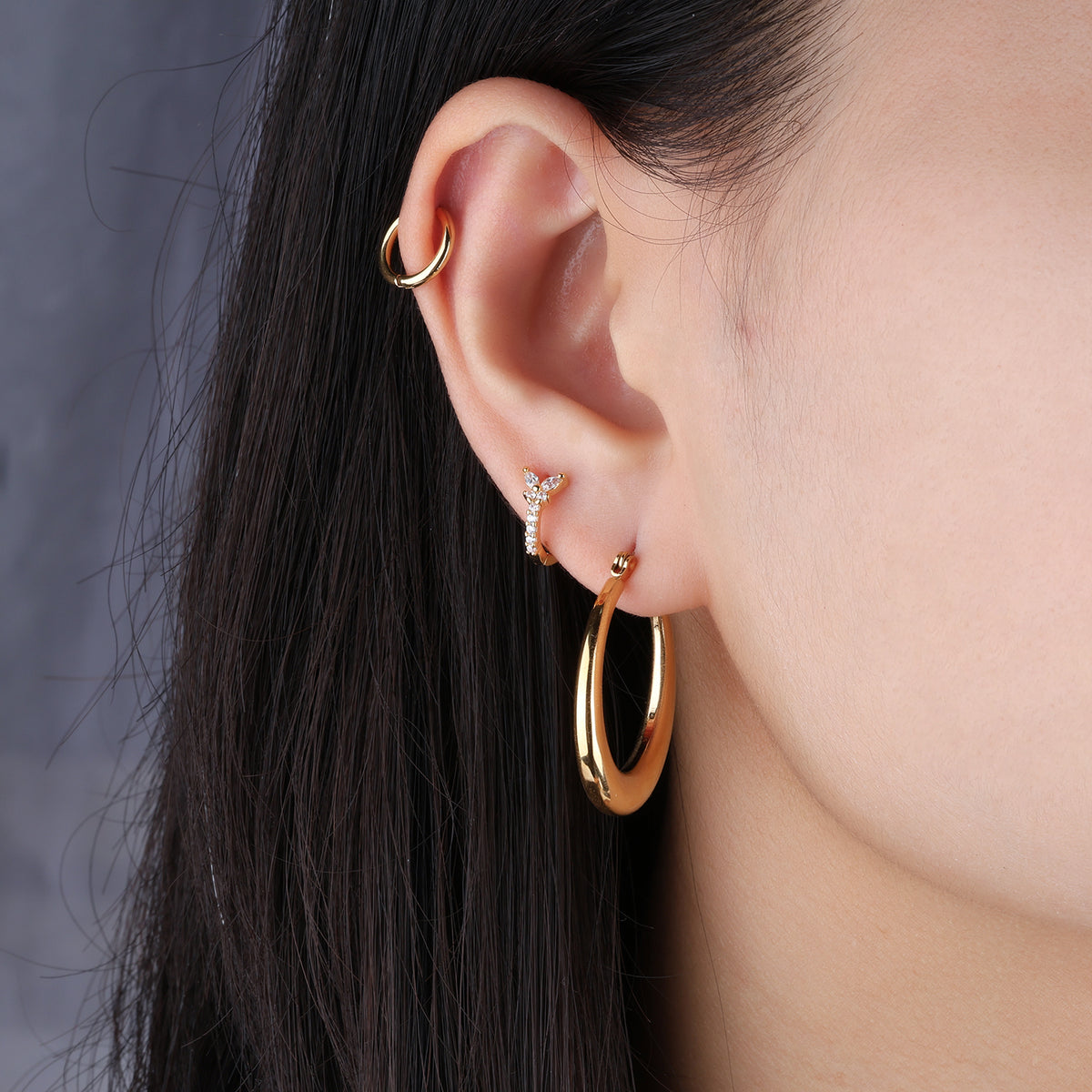 Charm Butterfly Hoop - Brass - Upper Lobe - Oumo Jewelry