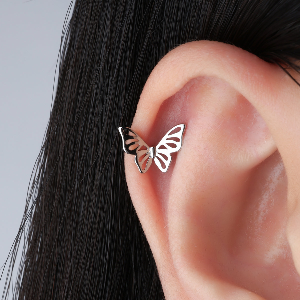 Exquisite Hollow Butterfly Stud - Stainless Steel - Upper Lobe, Helix - Oumo Jewelry